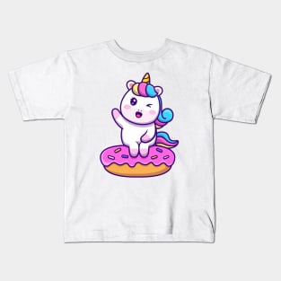 Cute Unicorn Sitting On Doughnut Kids T-Shirt